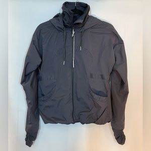 Lululemon Hooded Stretch Jacket Rouch Pockets Thumbholes Running Black Womens 4